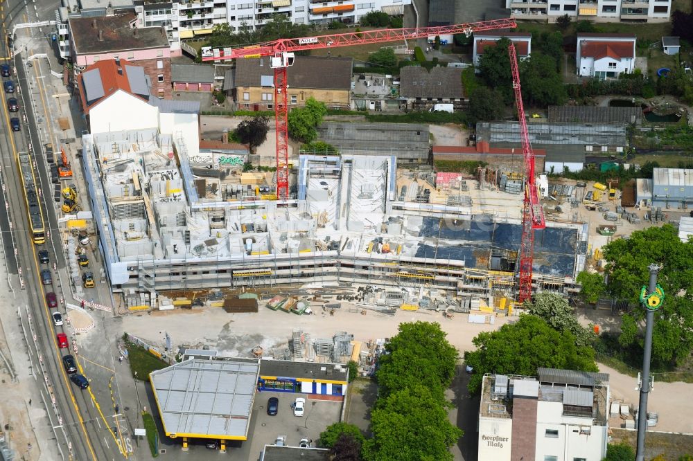 Luftbild Karlsruhe - Baustelle zum Neubau einer Mehrfamilienhaus-Wohnanlage Hoepfner-Areal im Ortsteil Oststadt in Karlsruhe im Bundesland Baden-Württemberg, Deutschland