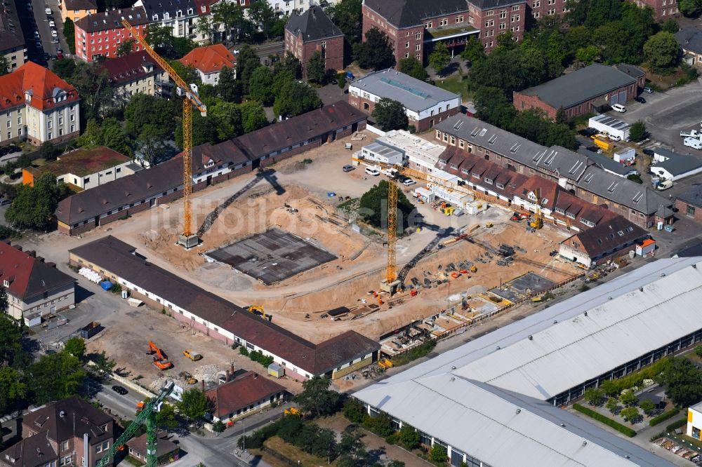 Luftbild Karlsruhe - Baustelle zum Neubau einer Mehrfamilienhaus-Wohnanlage HOFGARTEN KARREE in Karlsruhe im Bundesland Baden-Württemberg, Deutschland