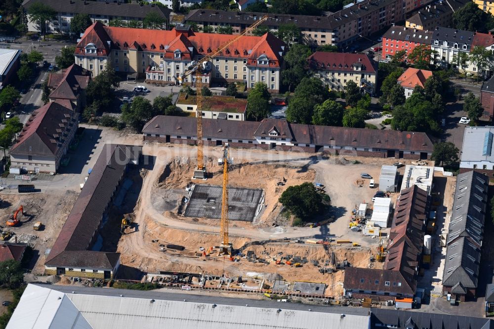 Luftbild Karlsruhe - Baustelle zum Neubau einer Mehrfamilienhaus-Wohnanlage HOFGARTEN KARREE in Karlsruhe im Bundesland Baden-Württemberg, Deutschland