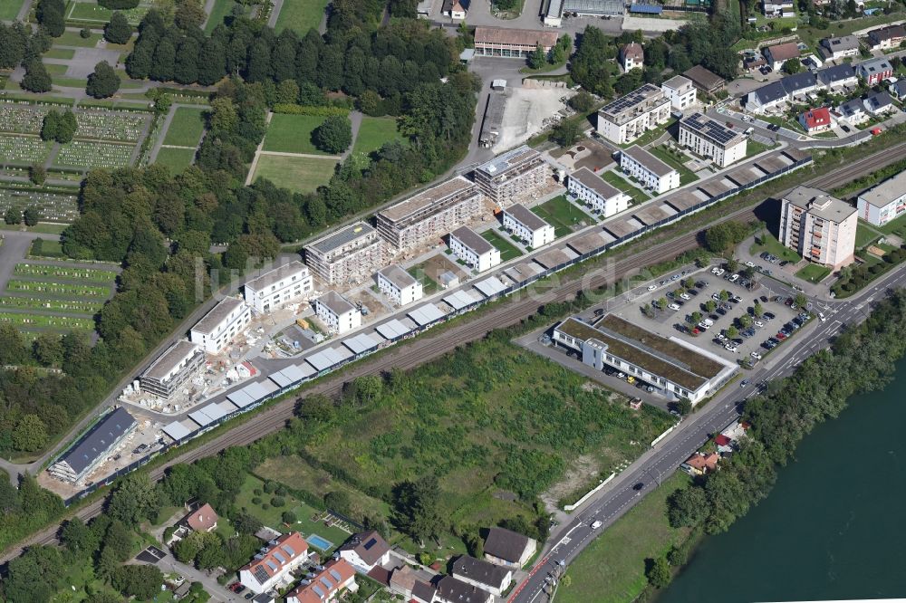 Luftbild Grenzach-Wyhlen - Baustelle zum Neubau einer Mehrfamilienhaus-Wohnanlage Hornacker in Grenzach-Wyhlen im Bundesland Baden-Württemberg, Deutschland