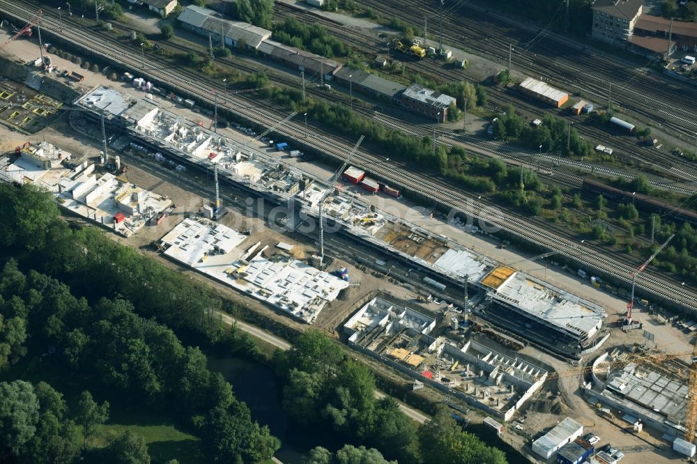 Luftaufnahme Lüneburg - Baustelle zum Neubau einer Mehrfamilienhaus-Wohnanlage Ilmenaugarten in Lüneburg im Bundesland Niedersachsen