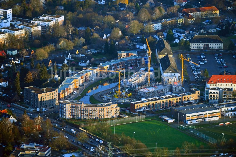 Hamburg aus der Vogelperspektive: Baustelle zum Neubau einer Mehrfamilienhaus-Wohnanlage Jenfelder Au im Ortsteil Jenfeld in Hamburg, Deutschland