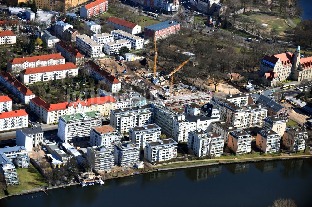 Berlin von oben - Baustelle zum Neubau einer Mehrfamilienhaus-Wohnanlage Joachimstraße Ecke Lindenstraße im Ortsteil Köpenick in Berlin