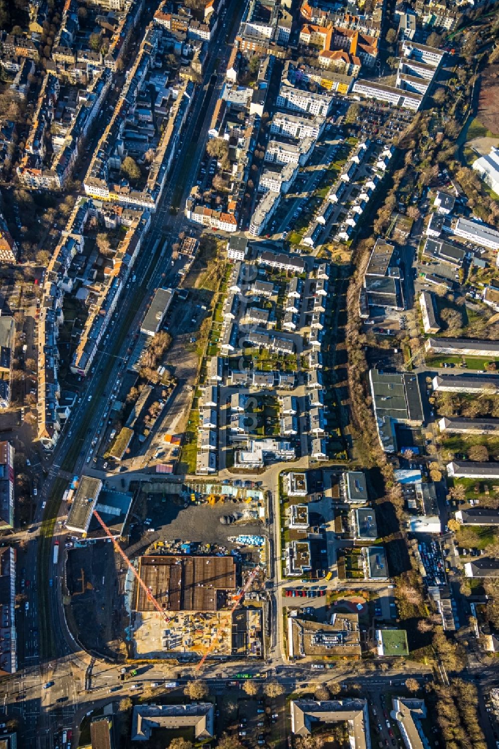 Dortmund aus der Vogelperspektive: Baustelle zum Neubau einer Mehrfamilienhaus-Wohnanlage Kaiser-Quartier in Dortmund im Bundesland Nordrhein-Westfalen, Deutschland