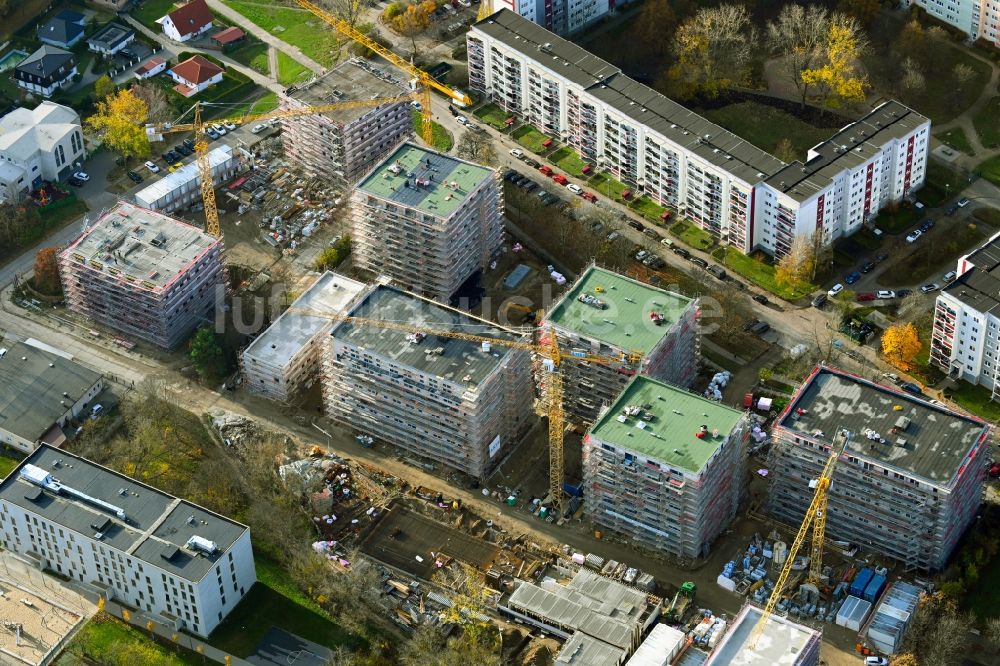 Luftbild Berlin - Baustelle zum Neubau einer Mehrfamilienhaus-Wohnanlage an der Karl-Holtz-Straße im Ortsteil Marzahn in Berlin, Deutschland