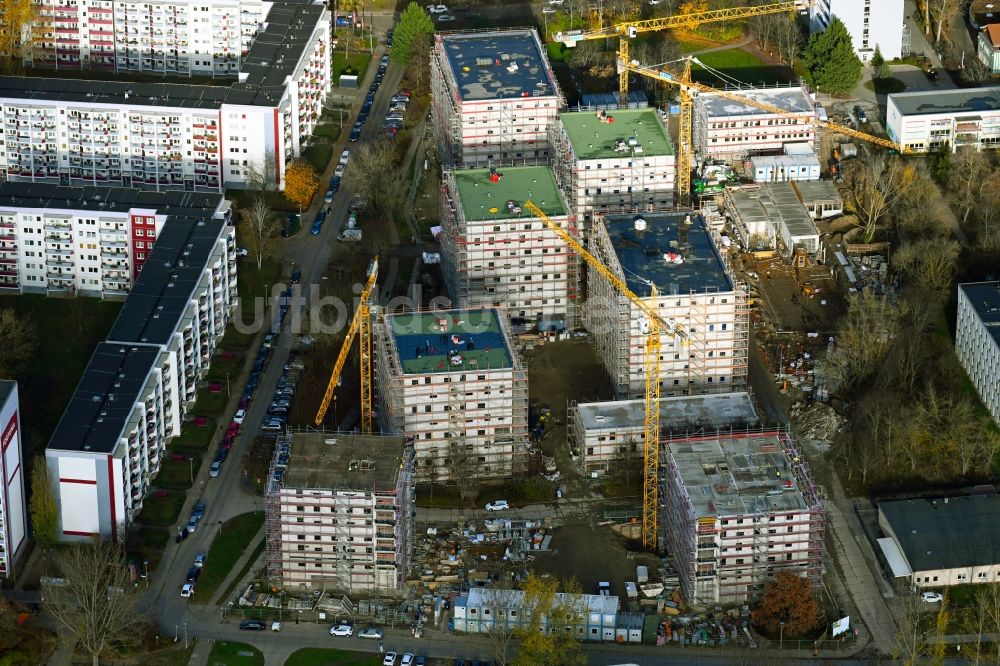 Berlin von oben - Baustelle zum Neubau einer Mehrfamilienhaus-Wohnanlage an der Karl-Holtz-Straße im Ortsteil Marzahn in Berlin, Deutschland