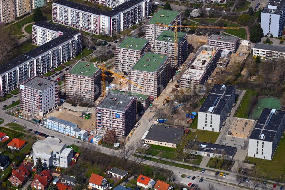 Luftbild Berlin - Baustelle zum Neubau einer Mehrfamilienhaus-Wohnanlage an der Karl-Holtz-Straße im Ortsteil Marzahn in Berlin, Deutschland