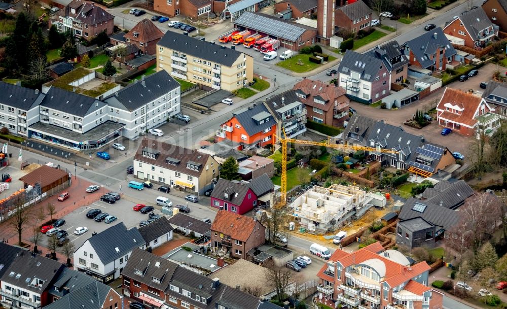 Luftaufnahme Bottrop - Baustelle zum Neubau einer Mehrfamilienhaus-Wohnanlage an der Kirchstraße in Bottrop im Bundesland Nordrhein-Westfalen, Deutschland