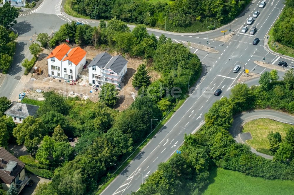 Luftaufnahme Gevelsberg - Baustelle zum Neubau einer Mehrfamilienhaus-Wohnanlage an der Kirchstraße in Gevelsberg im Bundesland Nordrhein-Westfalen - NRW, Deutschland