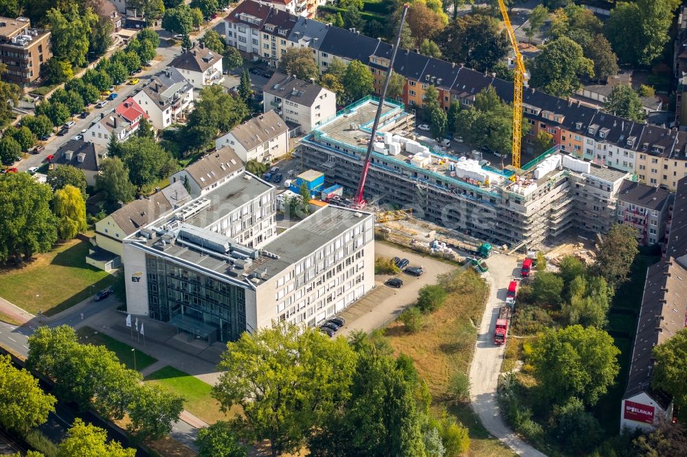 Luftaufnahme Dortmund - Baustelle zum Neubau einer Mehrfamilienhaus-Wohnanlage in der Kleverstraße in Dortmund im Bundesland Nordrhein-Westfalen