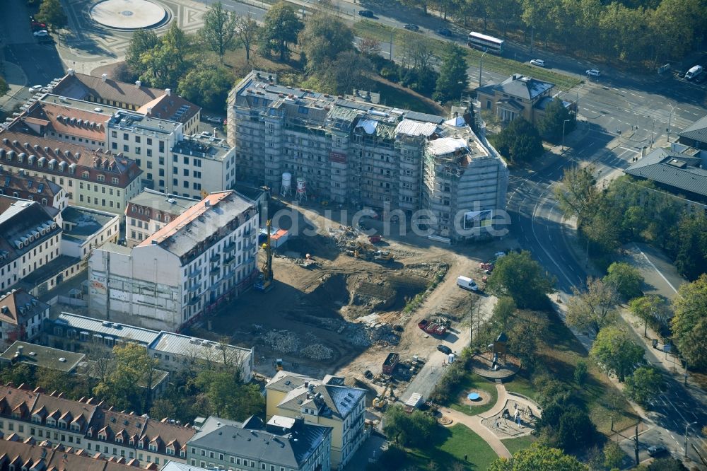 Luftbild Dresden - Baustelle zum Neubau einer Mehrfamilienhaus-Wohnanlage Königshöfe in Dresden im Bundesland Sachsen, Deutschland