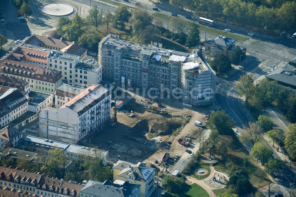 Luftaufnahme Dresden - Baustelle zum Neubau einer Mehrfamilienhaus-Wohnanlage Königshöfe in Dresden im Bundesland Sachsen, Deutschland