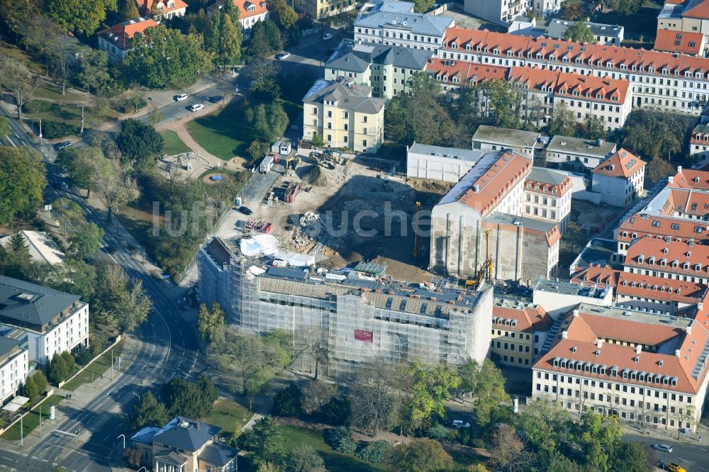 Dresden von oben - Baustelle zum Neubau einer Mehrfamilienhaus-Wohnanlage Königshöfe in Dresden im Bundesland Sachsen, Deutschland