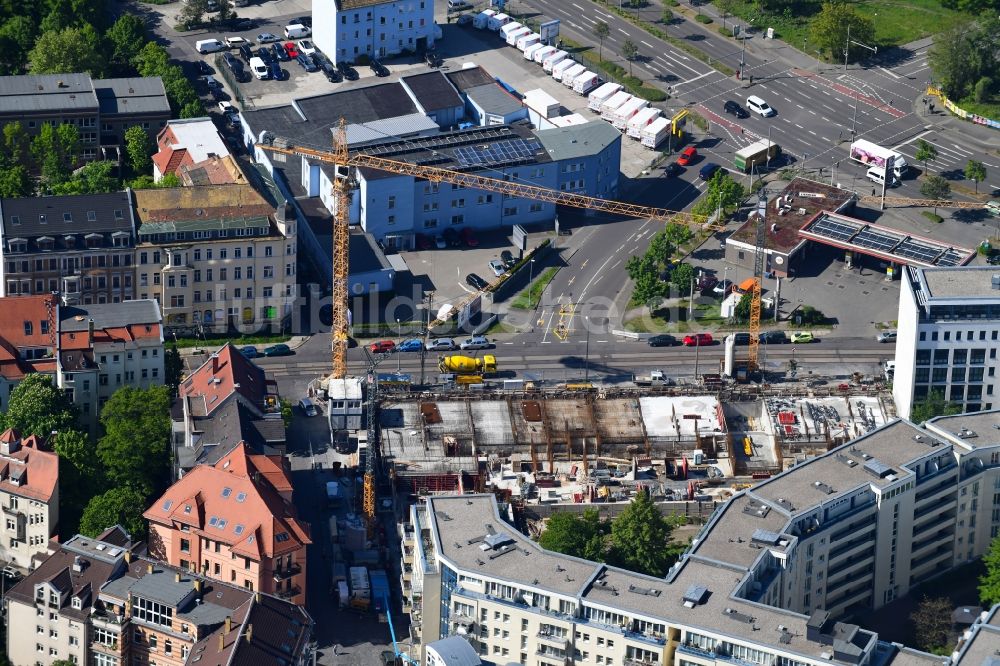 Leipzig von oben - Baustelle zum Neubau einer Mehrfamilienhaus-Wohnanlage Konstantinum in Leipzig im Bundesland Sachsen, Deutschland