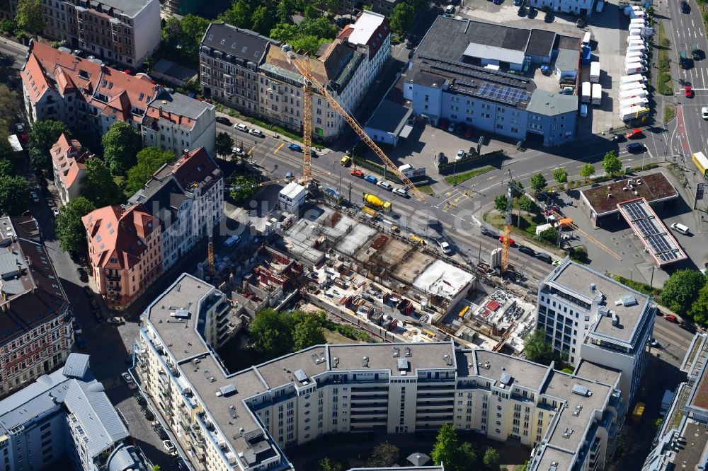 Leipzig aus der Vogelperspektive: Baustelle zum Neubau einer Mehrfamilienhaus-Wohnanlage Konstantinum in Leipzig im Bundesland Sachsen, Deutschland