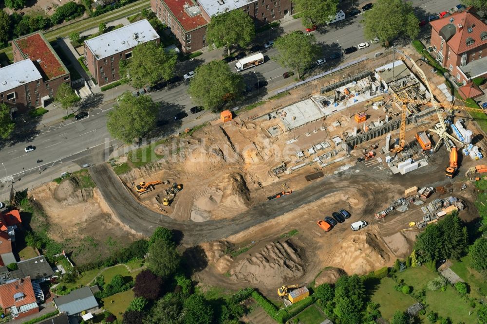 Lübeck aus der Vogelperspektive: Baustelle zum Neubau einer Mehrfamilienhaus-Wohnanlage des LÜBECKER BAUVEREIN eG in Lübeck im Bundesland Schleswig-Holstein, Deutschland