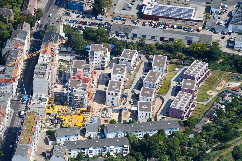 Berlin aus der Vogelperspektive: Baustelle zum Neubau einer Mehrfamilienhaus-Wohnanlage Das Lichtenhain im Ortsteil Lichtenberg in Berlin, Deutschland