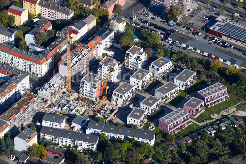 Berlin von oben - Baustelle zum Neubau einer Mehrfamilienhaus-Wohnanlage Das Lichtenhain im Ortsteil Lichtenberg in Berlin, Deutschland