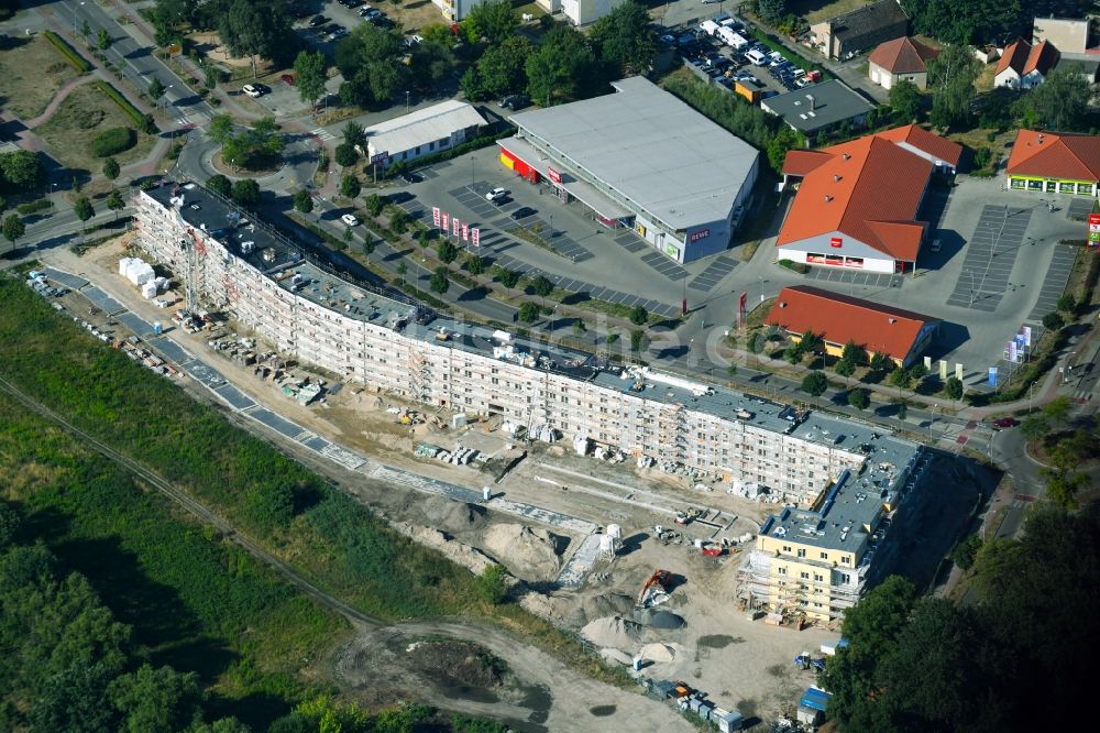 Luftbild Teltow - Baustelle zum Neubau einer Mehrfamilienhaus-Wohnanlage Lichterfelder Allee Ecke Schönower Straße in Teltow im Bundesland Brandenburg, Deutschland