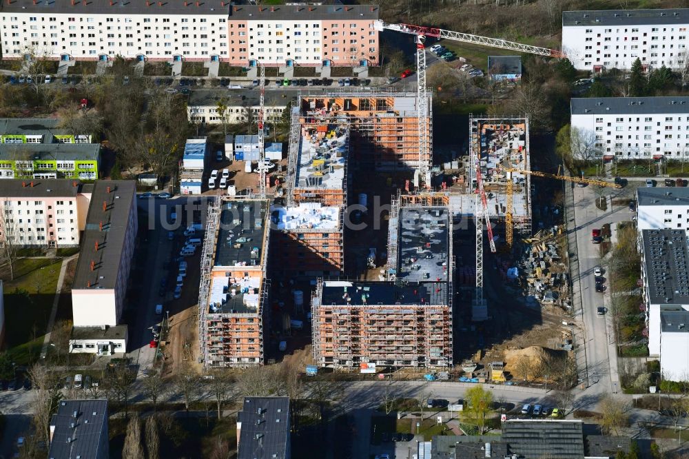 Berlin von oben - Baustelle zum Neubau einer Mehrfamilienhaus-Wohnanlage Lion-Feuchtwanger-Straße - Gadebuscher Straße im Ortsteil Hellersdorf in Berlin, Deutschland