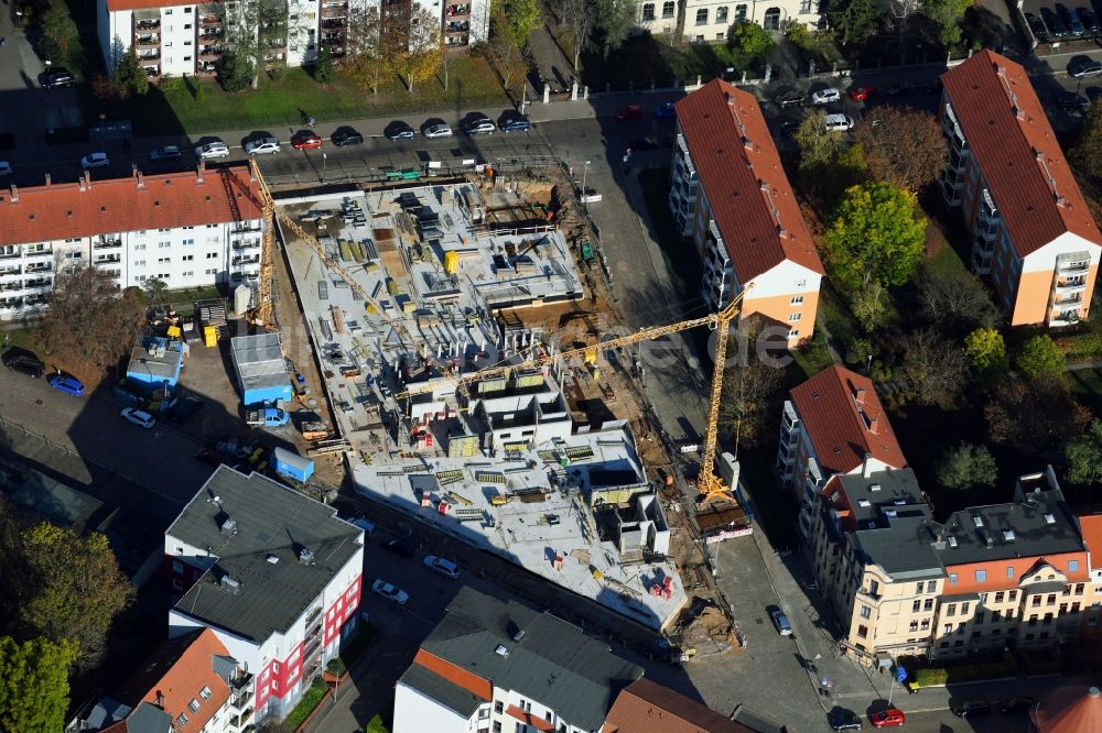 Luftaufnahme Magdeburg - Baustelle zum Neubau einer Mehrfamilienhaus-Wohnanlage in Magdeburg im Bundesland Sachsen-Anhalt, Deutschland