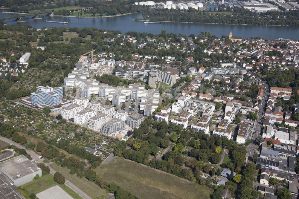 Luftaufnahme Mainz - Baustelle zum Neubau einer Mehrfamilienhaus-Wohnanlage in Mainz im Bundesland Rheinland-Pfalz