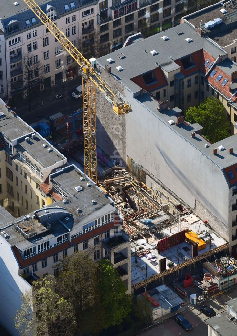 Luftbild Berlin - Baustelle zum Neubau einer Mehrfamilienhaus-Wohnanlage MARBURGER4 in Berlin, Deutschland