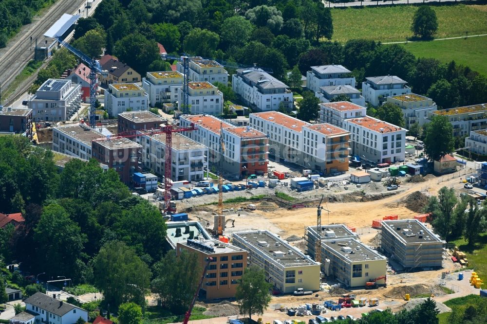 München von oben - Baustelle zum Neubau einer Mehrfamilienhaus-Wohnanlage Marianne-Hoppe-Straße - Henschelstraße - Federseestraße in München im Bundesland Bayern, Deutschland