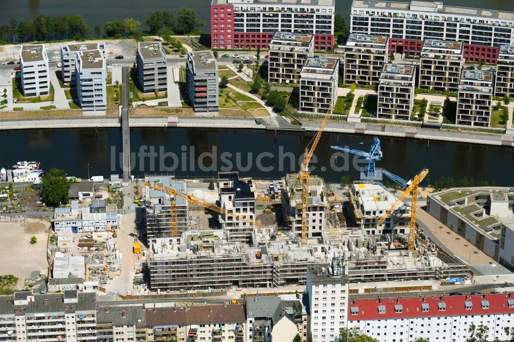 Offenbach am Main aus der Vogelperspektive: Baustelle zum Neubau einer Mehrfamilienhaus-Wohnanlage Marina Gardens am Nordring im Ortsteil Nordend in Offenbach am Main im Bundesland Hessen, Deutschland