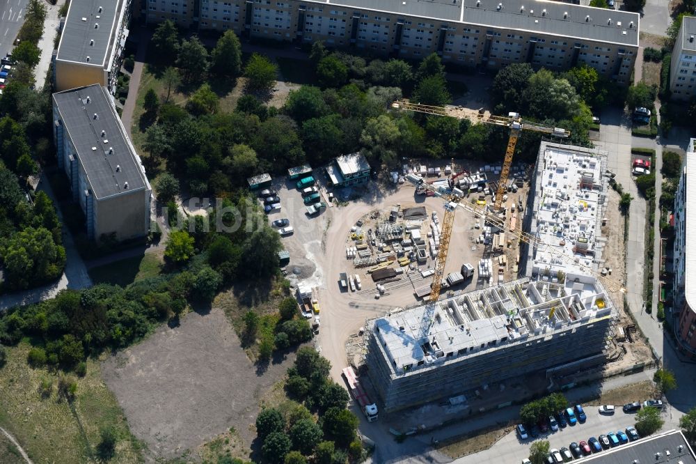 Berlin aus der Vogelperspektive: Baustelle zum Neubau einer Mehrfamilienhaus-Wohnanlage Martin-Riesenburger-Straße im Ortsteil Hellersdorf in Berlin, Deutschland