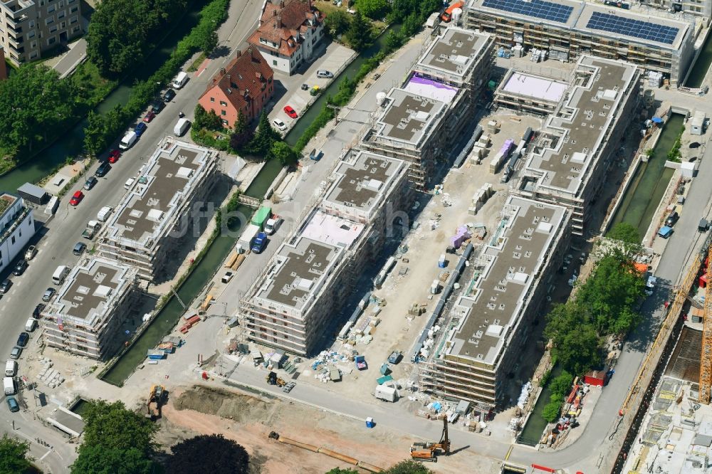 Luftbild Augsburg - Baustelle zum Neubau einer Mehrfamilienhaus-Wohnanlage der Martini GmbH & Co. KG in Augsburg im Bundesland Bayern, Deutschland