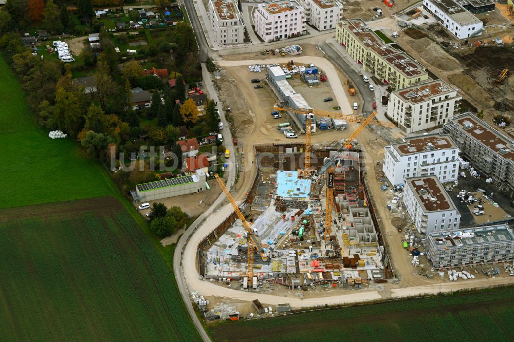 Luftbild München - Baustelle zum Neubau einer Mehrfamilienhaus-Wohnanlage meinraum in München im Bundesland Bayern, Deutschland