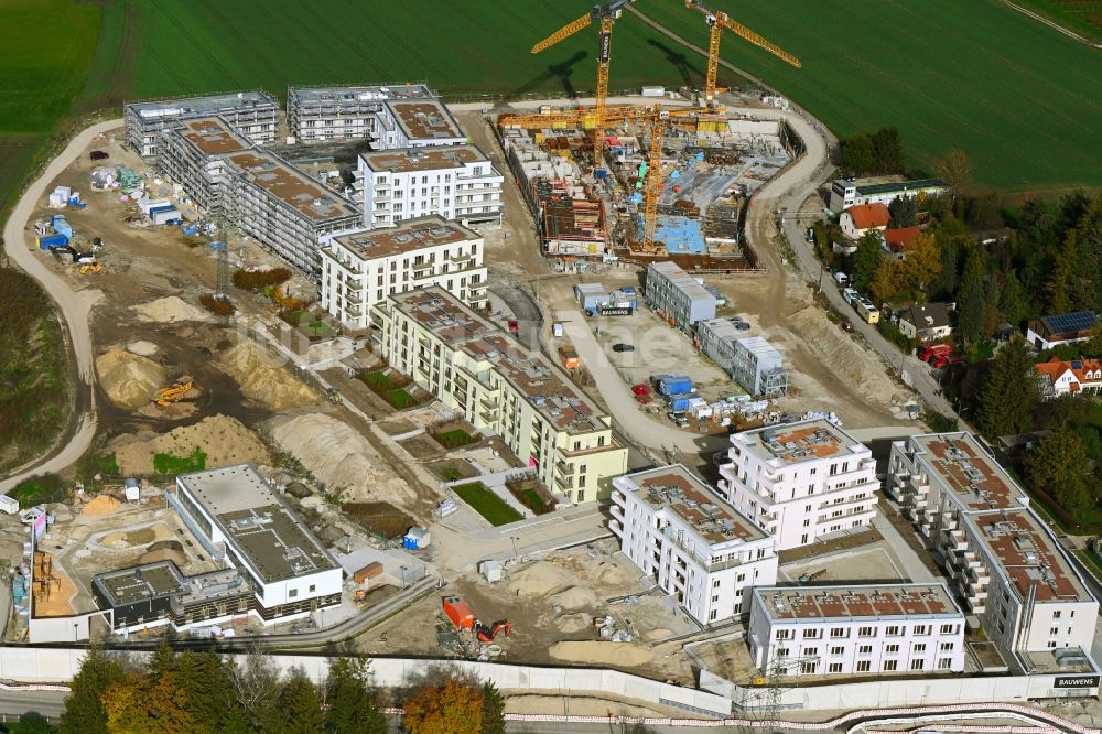 Luftbild München - Baustelle zum Neubau einer Mehrfamilienhaus-Wohnanlage meinraum in München im Bundesland Bayern, Deutschland