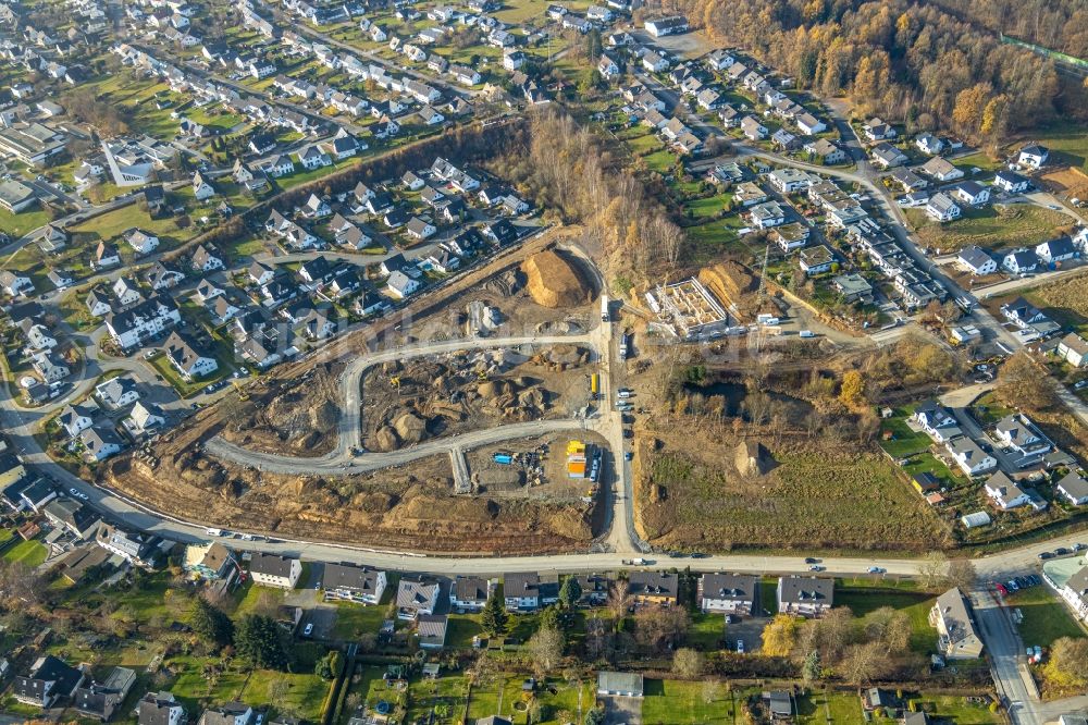 Luftaufnahme Meschede - Baustelle zum Neubau einer Mehrfamilienhaus-Wohnanlage in Meschede im Bundesland Nordrhein-Westfalen, Deutschland