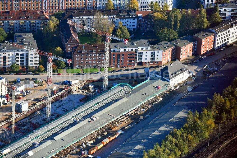 Luftaufnahme Hamburg - Baustelle zum Neubau einer Mehrfamilienhaus-Wohnanlage Mitte Altona im Ortsteil Altona in Hamburg, Deutschland