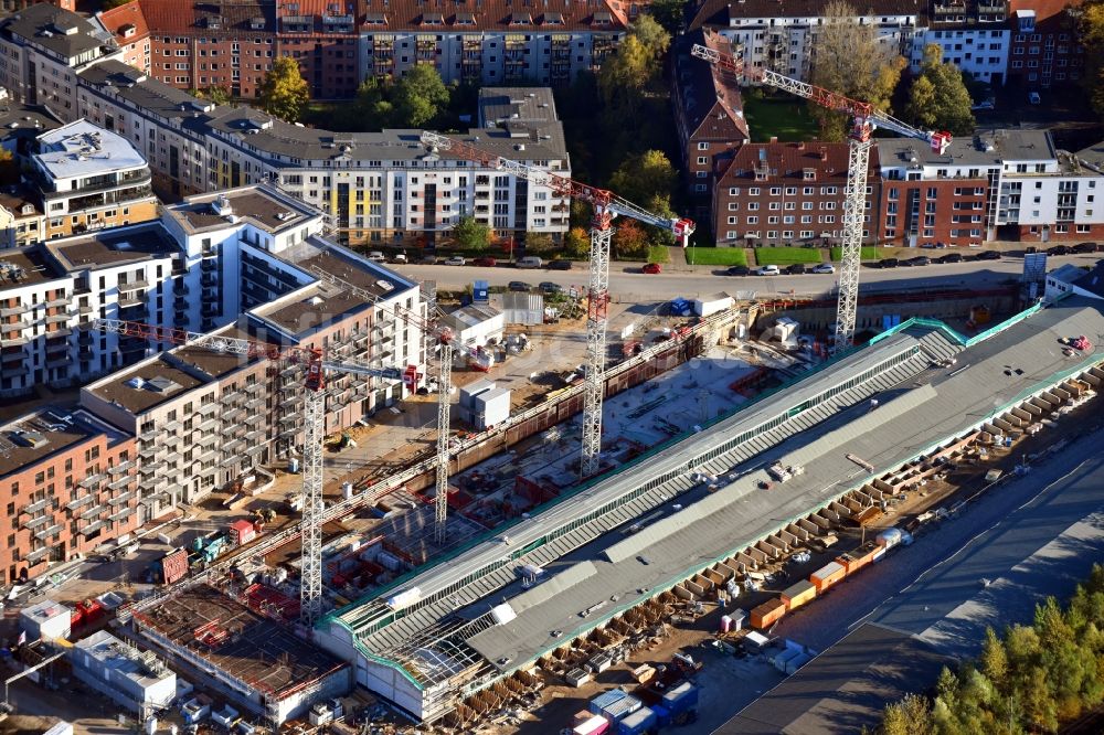 Luftaufnahme Hamburg - Baustelle zum Neubau einer Mehrfamilienhaus-Wohnanlage Mitte Altona im Ortsteil Altona in Hamburg, Deutschland