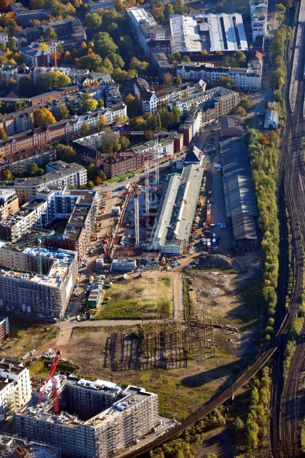 Hamburg aus der Vogelperspektive: Baustelle zum Neubau einer Mehrfamilienhaus-Wohnanlage Mitte Altona im Ortsteil Altona in Hamburg, Deutschland