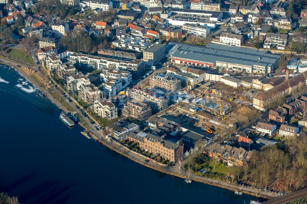 Essen aus der Vogelperspektive: Baustelle zum Neubau einer Mehrfamilienhaus-Wohnanlage Neubaugebiet Am Wollboden - Promenadenweg im Ortsteil Stadtbezirke IX in Essen im Bundesland Nordrhein-Westfalen