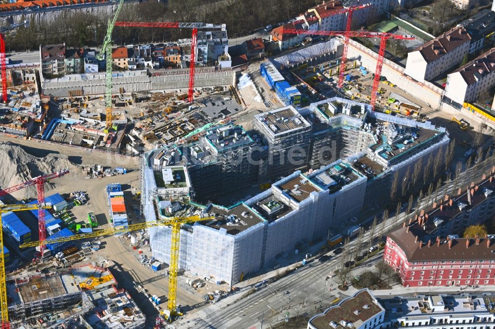 Luftaufnahme München - Baustelle zum Neubau einer Mehrfamilienhaus-Wohnanlage Am Nockherberg im Ortsteil Au-Haidhausen in München im Bundesland Bayern, Deutschland