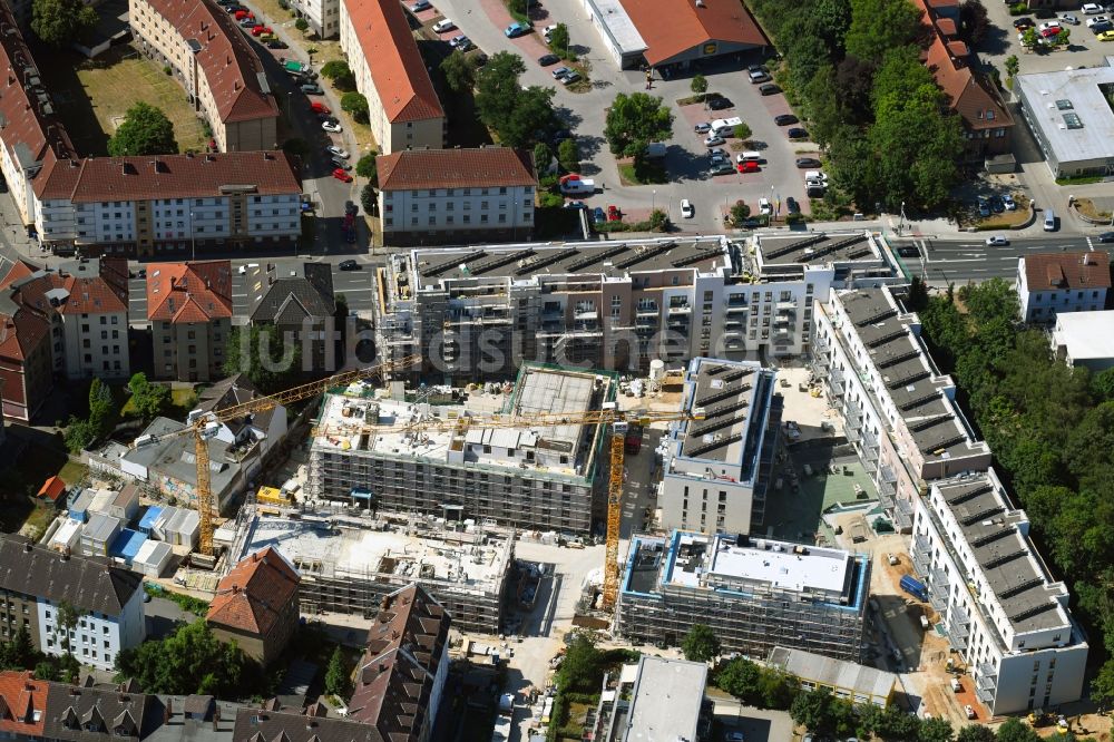 Braunschweig von oben - Baustelle zum Neubau einer Mehrfamilienhaus-Wohnanlage Noltemeyer-Höfe in Braunschweig im Bundesland Niedersachsen, Deutschland