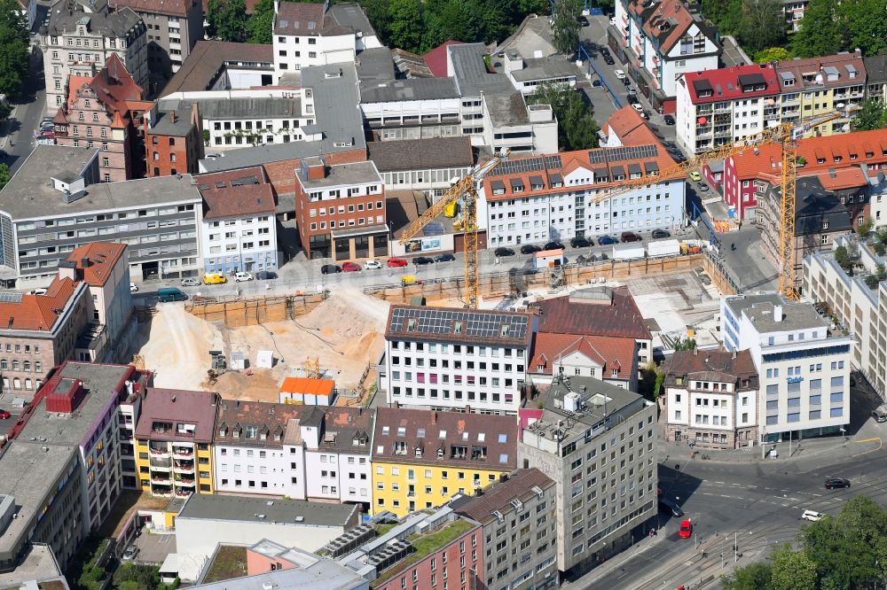 Nürnberg aus der Vogelperspektive: Baustelle zum Neubau einer Mehrfamilienhaus-Wohnanlage in Nürnberg im Bundesland Bayern, Deutschland