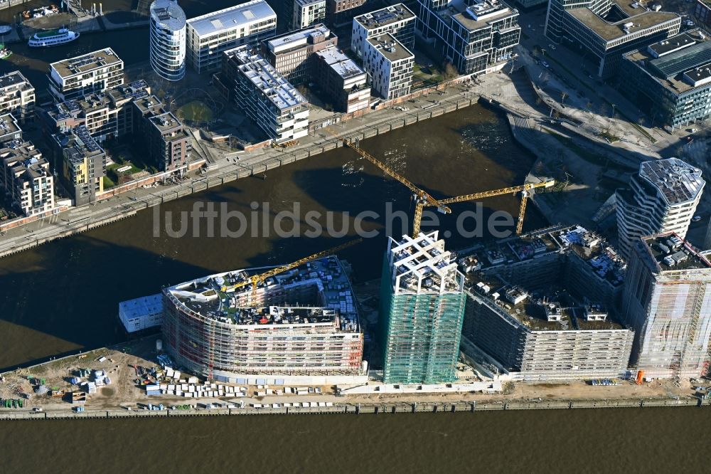 Hamburg aus der Vogelperspektive: Baustelle zum Neubau einer Mehrfamilienhaus-Wohnanlage im Ortsteil HafenCity in Hamburg, Deutschland