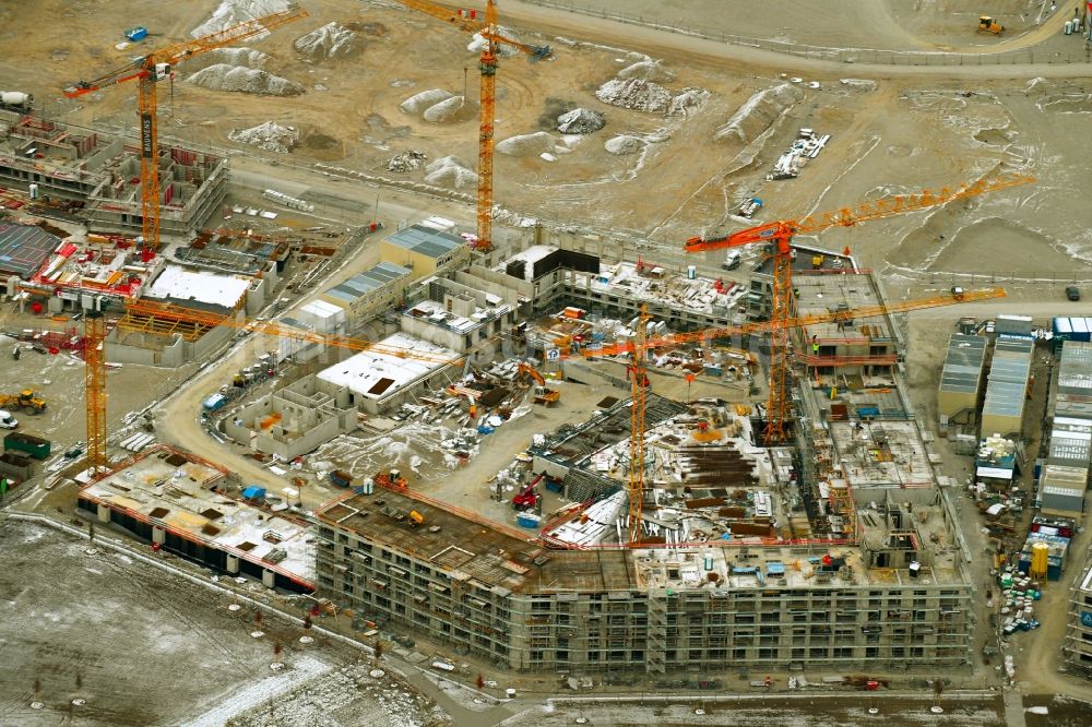 München aus der Vogelperspektive: Baustelle zum Neubau einer Mehrfamilienhaus-Wohnanlage im Ortsteil Pasing-Obermenzing in München im Bundesland Bayern, Deutschland