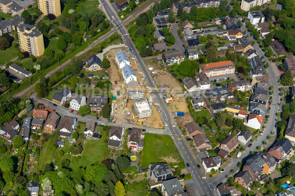 Mülheim an der Ruhr aus der Vogelperspektive: Baustelle zum Neubau einer Mehrfamilienhaus-Wohnanlage im Ortsteil Speldorf in Mülheim an der Ruhr im Bundesland Nordrhein-Westfalen, Deutschland