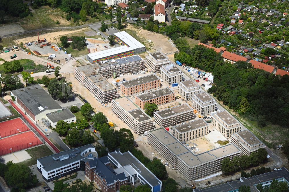 Potsdam aus der Vogelperspektive: Baustelle zum Neubau einer Mehrfamilienhaus-Wohnanlage im Ortsteil Teltower Vorstadt in Potsdam im Bundesland Brandenburg, Deutschland