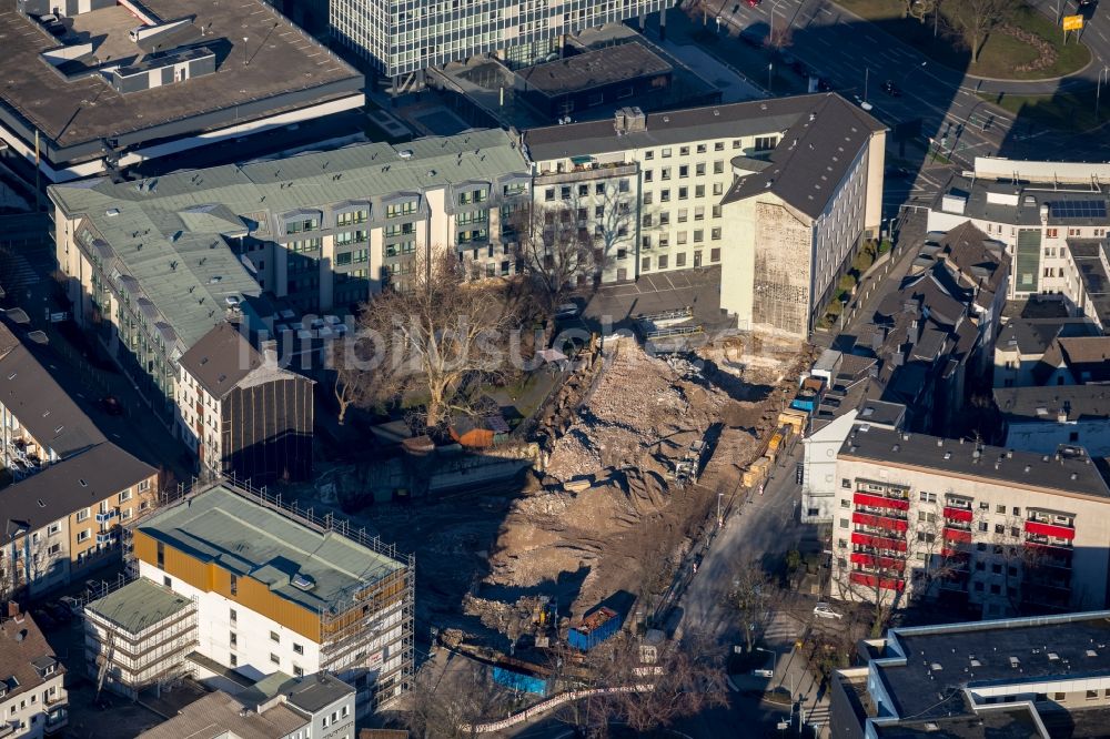 Luftbild Essen - Baustelle zum Neubau einer Mehrfamilienhaus-Wohnanlage im Ortsteil Westviertel in Essen im Bundesland Nordrhein-Westfalen, Deutschland