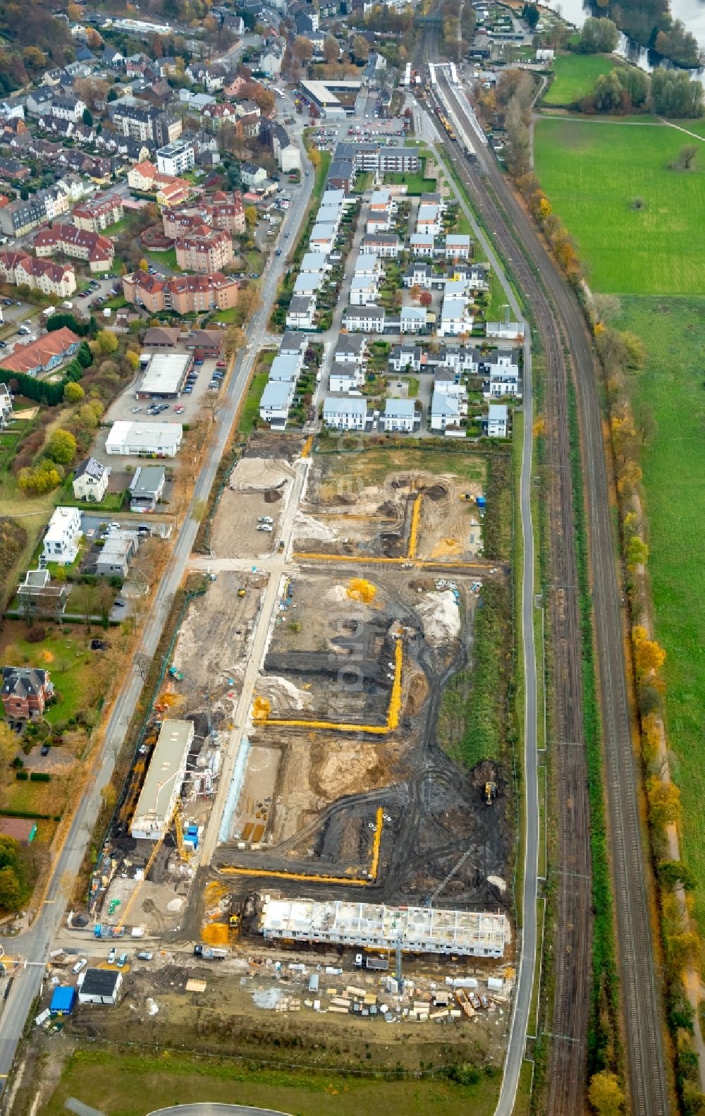 Luftaufnahme Bochum - Baustelle zum Neubau einer Mehrfamilienhaus-Wohnanlage an der Dr.-C.-Otto-Straße in Bochum im Bundesland Nordrhein-Westfalen