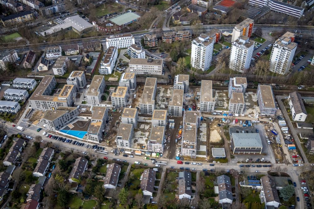 Essen von oben - Baustelle zum Neubau einer Mehrfamilienhaus-Wohnanlage Parc Dunant im Ortsteil Rüttenscheid in Essen im Bundesland Nordrhein-Westfalen, Deutschland