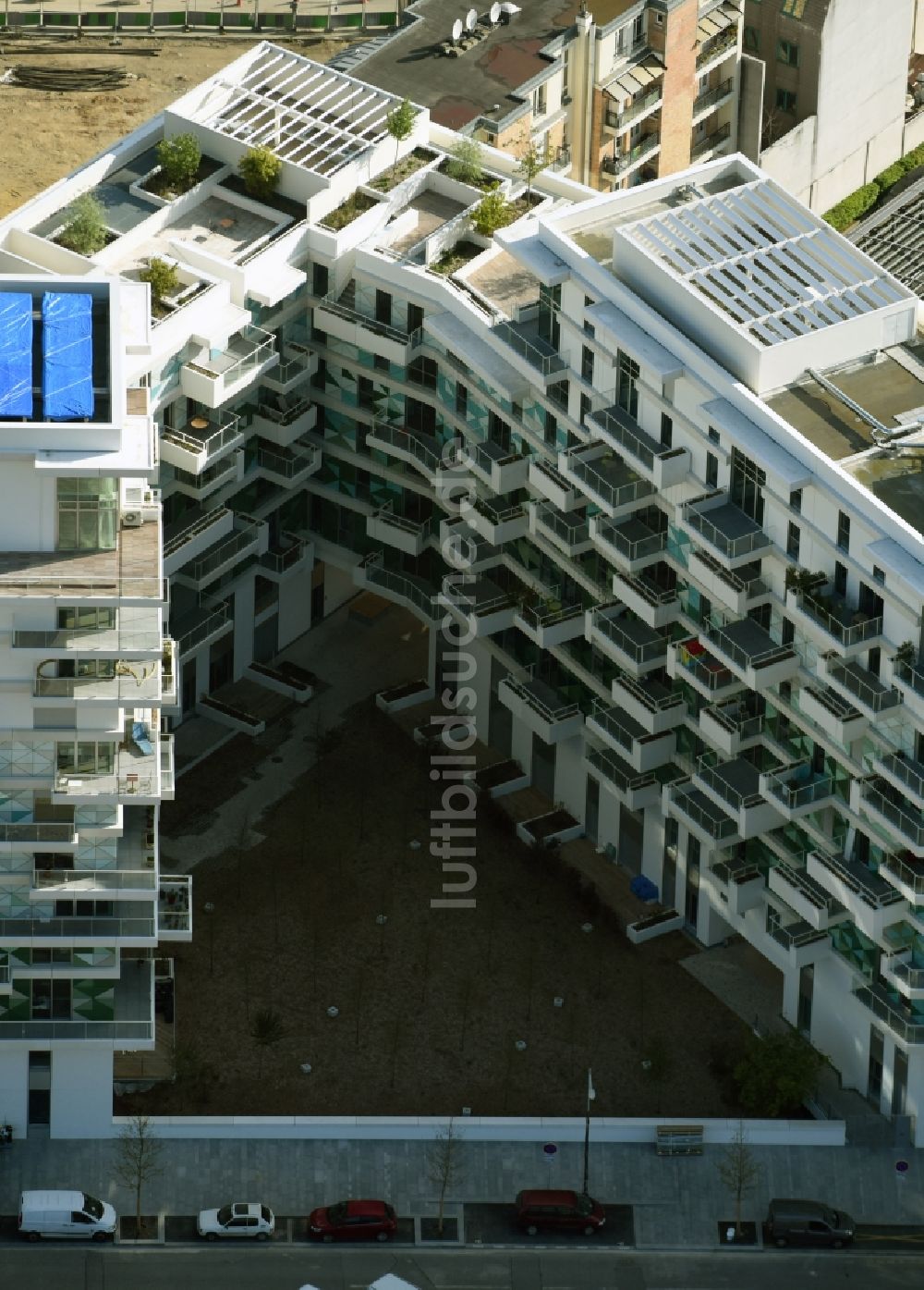 Luftaufnahme Paris Boulogne-Billancourt - Baustelle zum Neubau einer Mehrfamilienhaus-Wohnanlage in Paris Boulogne-Billancourt in Ile-de-France, Frankreich