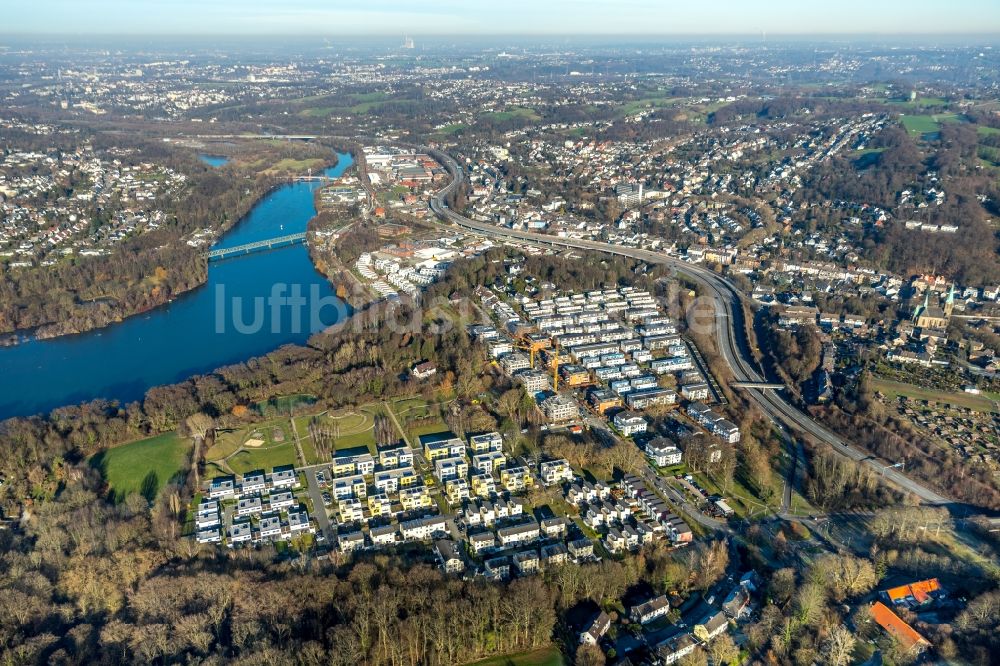 Essen aus der Vogelperspektive: Baustelle zum Neubau einer Mehrfamilienhaus-Wohnanlage ParkBlick der Allbau GmbH in Essen im Bundesland Nordrhein-Westfalen, Deutschland